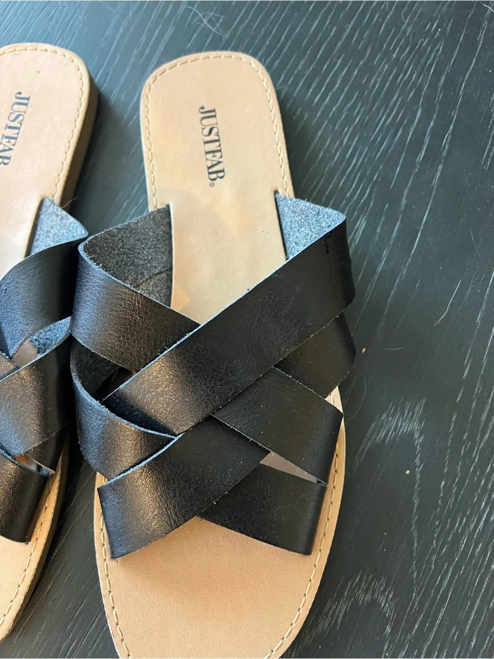 JUSTFAB Black Crisscross Slide Sandals for Women black size 8.5 NWOT